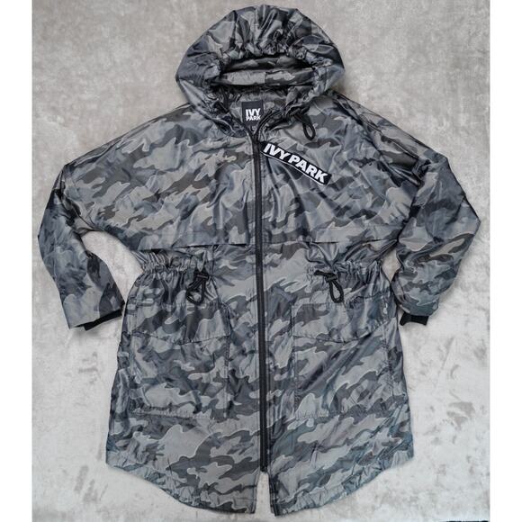 Ivy Park Beyoncé Oversized Gray Black Camouflage Hooded Parka Jacket Size XXS - Picture 1 of 16